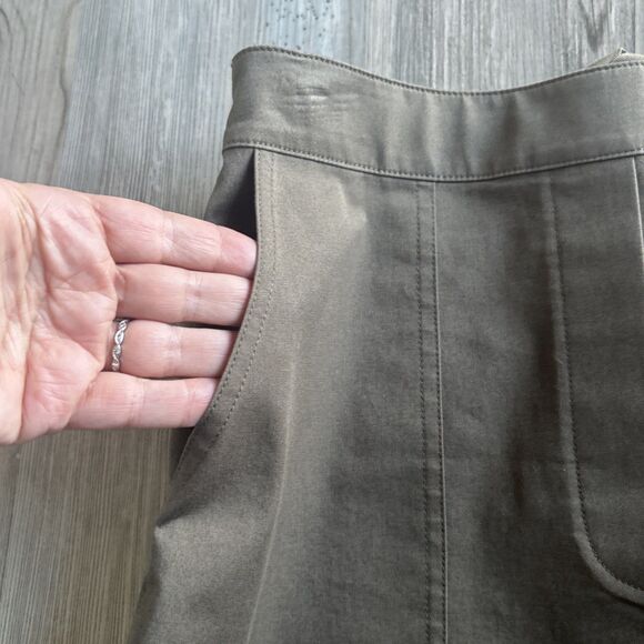 Theory Pull On Army Green Cotton Skirt With Pockets  Hidden Tie Waist Size P/S - Picture 3 of 8
